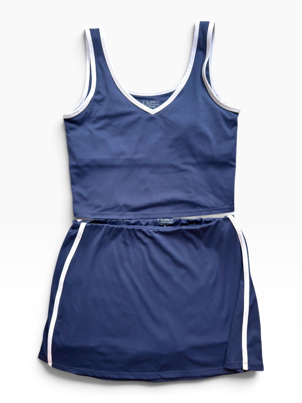 Z Supply “Newport” Two-Piece Tank and Skirt Set with White Trim in shade Eclipse
